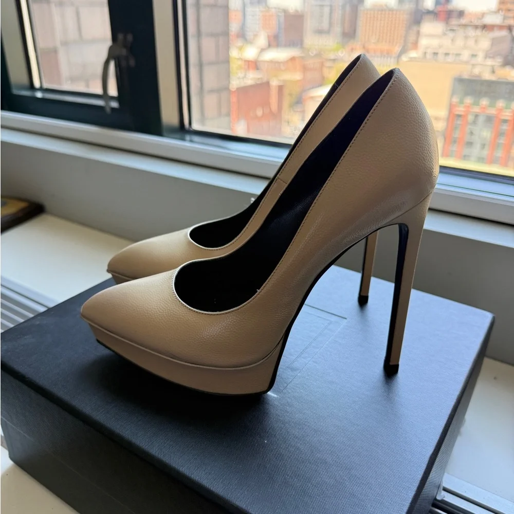 Saint Laurent nude Leather Pointed-Toe Platform Stilettos - Picture 1 of 10